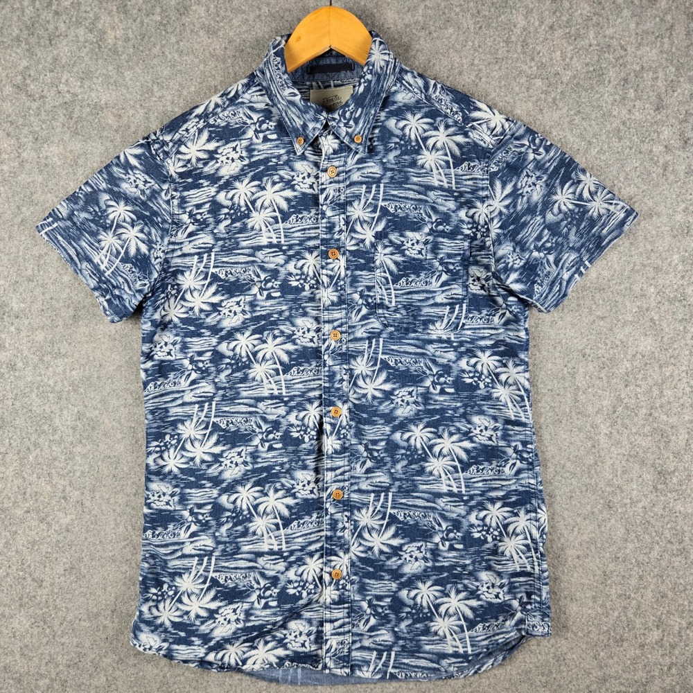 Deus Ex Machina Albie Hawaiian Shirt Mens Small Blue Palm Tropical Button Down